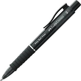 Faber-Castell Biros  Poly Ball View, schrijfkleur blauw, lijndikte 0,6 mm, onuitwisbaar, vervangbare vulling, rubberen grip, zwart
