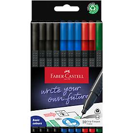 Faber-Castell Fineliner  Grip, lijndikte 0,4 mm, ergonomische gripzone, voor rechts- & linkshandigen, afwasbaar, kantoorkleuren, 10 stuks in kartonnen doosje