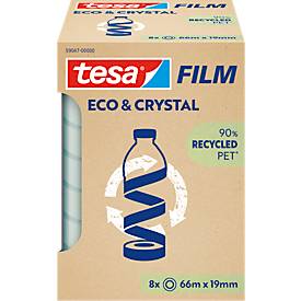 Tesa film eco & crystal plakband, transparant, scheurvast, L 66 m x B 19 mm, 8 rollen