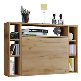 Wandila bureau, ideaal voor thuiskantoor, uitklapbaar tafelblad & 7 vakken, B 900 x D 200/670 x H 600 mm, hout, honing eik