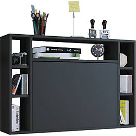 Wandila wandbureau, ideaal voor thuiskantoor, uitklapbaar tafelblad & 7 vakken, B 900 x D 200/670 x H 600 mm, hout, zwart