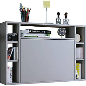 Wandila wandbureau, ideaal voor thuiskantoor, uitklapbaar tafelblad & 7 vakken, B 900 x D 200/670 x H 600 mm, hout, grijs