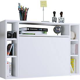 Wandila wandbureau, ideaal voor thuiskantoor, uitklapbaar tafelblad & 7 vakken, B 900 x D 200/670 x H 600 mm, hout, wit