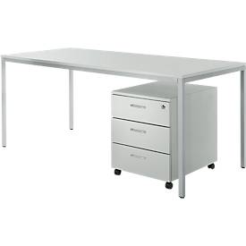 SSI Schäfer Bureautafel en verrijdbaar ladeblok PROPLANA complete set, lichtgrijs/blank aluminium