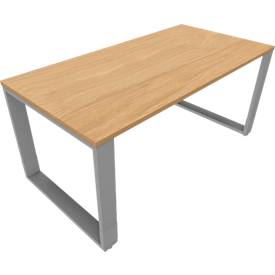 Bureautafel QUANDOS BOX, slede onderstel, rechthoek, B 1600 x D 800 x H 720 - 820 mm, eik masonic