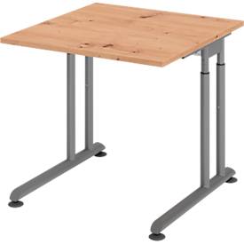 Breno bureau, handmatig in hoogte verstelbaar, horizontale kabelgoot, B 800 x D 800 x H 680-820 mm, spaanplaat & staal, essen eik/grafiet
