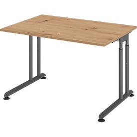 Breno bureau, handmatig in hoogte verstelbaar, horizontale kabelgoot, B 1200 x D 800 x H 680-820 mm, spaanplaat & staal, essen eik/grafiet