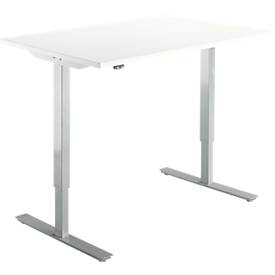 Start Off bureau, elektrisch in hoogte verstelbaar, rechthoekig, T-poot, B 1200 x D 800 x H 755-1255 mm, wit/blank aluminium