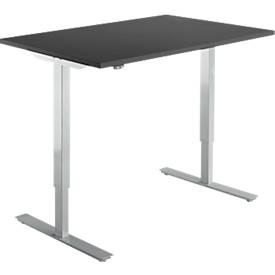 Start Off bureau, elektrisch in hoogte verstelbaar, rechthoekig, T-poot, B 1200 x D 800 x H 755-1255 mm, grafiet/blank aluminium
