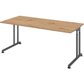 Breno bureau, handmatig in hoogte verstelbaar, horizontale kabelgoot, B 1800 x D 800 x H 680-820 mm, spaanplaat & staal, essen eik/grafiet