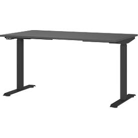 Porto bureau, elektrisch in hoogte verstelbaar, T-poot, B 1400 x D 800 x H 720-1200 mm, grafiet/zwart + geheugen USB-paneel