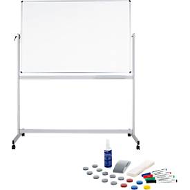Maul Verrijdbaar whiteboard  standaard, 1000 x 2000 mm, 2-zijdig, draaibaar + whiteboard accessoireset, 31 stuks