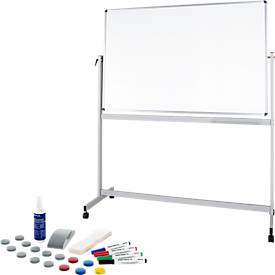 Maul Verrijdbaar whiteboard  standaard, 1200 x 2200 mm, 2-zijdig, draaibaar + whiteboard accessoireset, 31 stuks