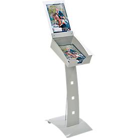 Update Display brochurehouder Outdoor PLUS, DIN A4, verrijdbaar met wielen, geperforeerd plaatstalen ontwerp, zilver