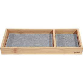 Sigel Bureau-organizer  Eyestyle, rechthoekig, 2 vakken, textielinzet van gerecycled PET, lichtgrijs/zwart, B 245 x D 109 x H 25 mm, bamboehout