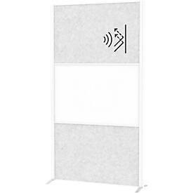 Maul scheidingswandsysteem connecto, 2 x lichtgekleurd akoestisch vlies, 1 x whiteboard, bevestiging met klittenband, staander, H 1800 x B 1000 mm, wit