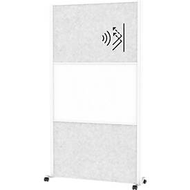 Maul verplaatsbaar wandsysteem connecto, 2x akoestisch vlieslicht, 1x whiteboard, klittenband, op wielen, H 1800 x B 1000 mm, wit