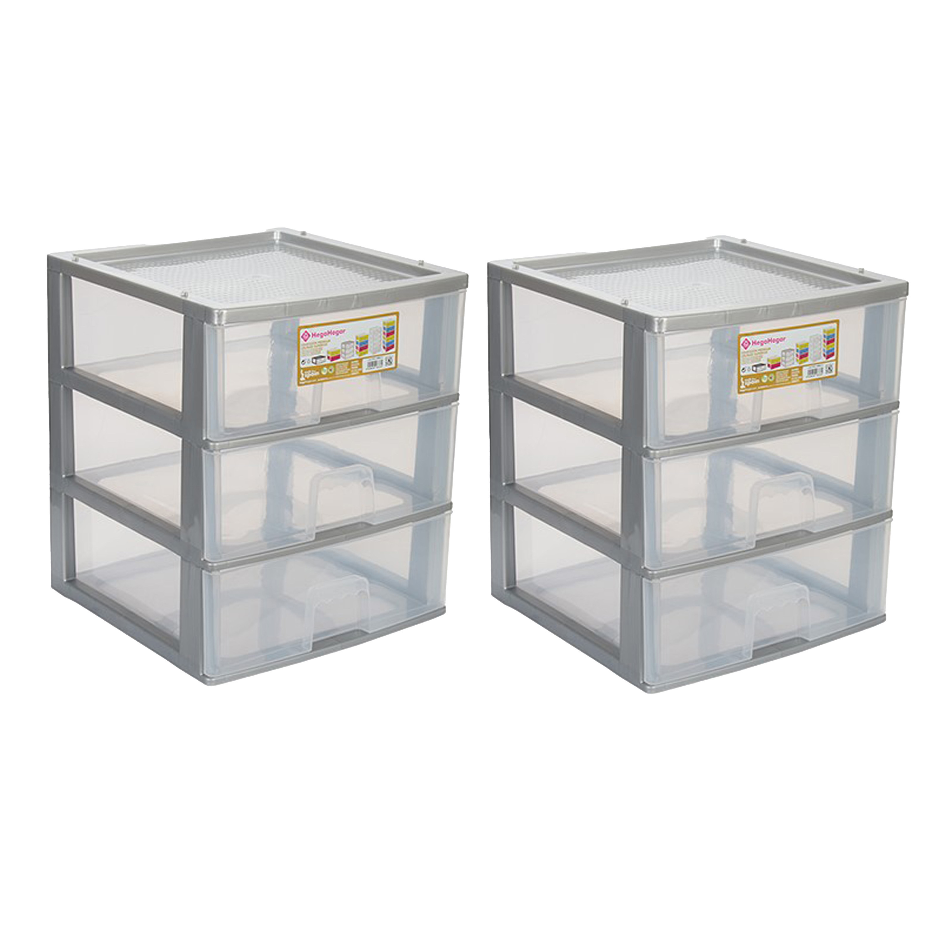 Hega Hogar Ladeblokje - 2x - 3 lades - grijs - kunststof - x x cm - ladekastje -