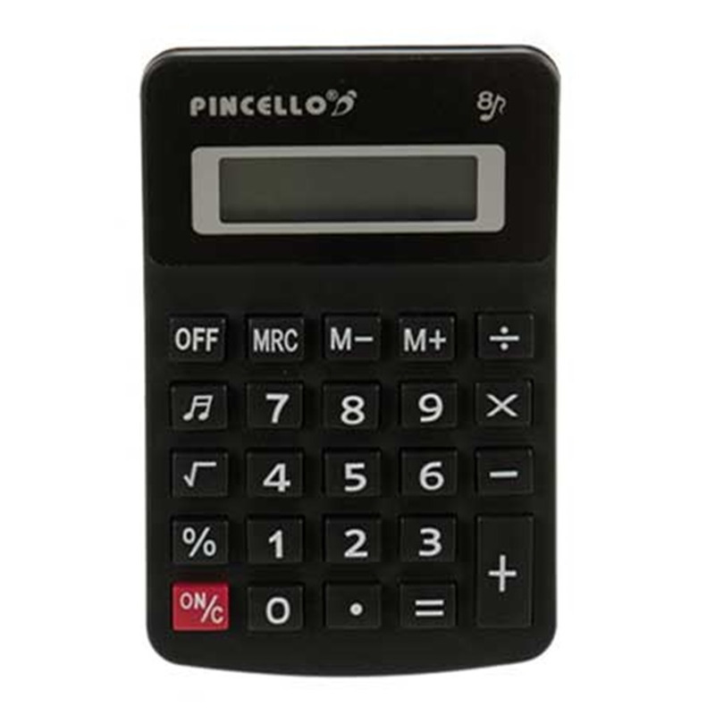 Pincello Rekenmachine/calculator - zwart - 7 x 11 cm - voor school of kantoor - batterij inbegrepen -