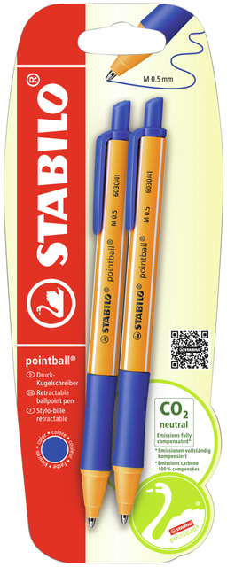 Stabilo Pointball Blauw 2 Stuks Op Blister