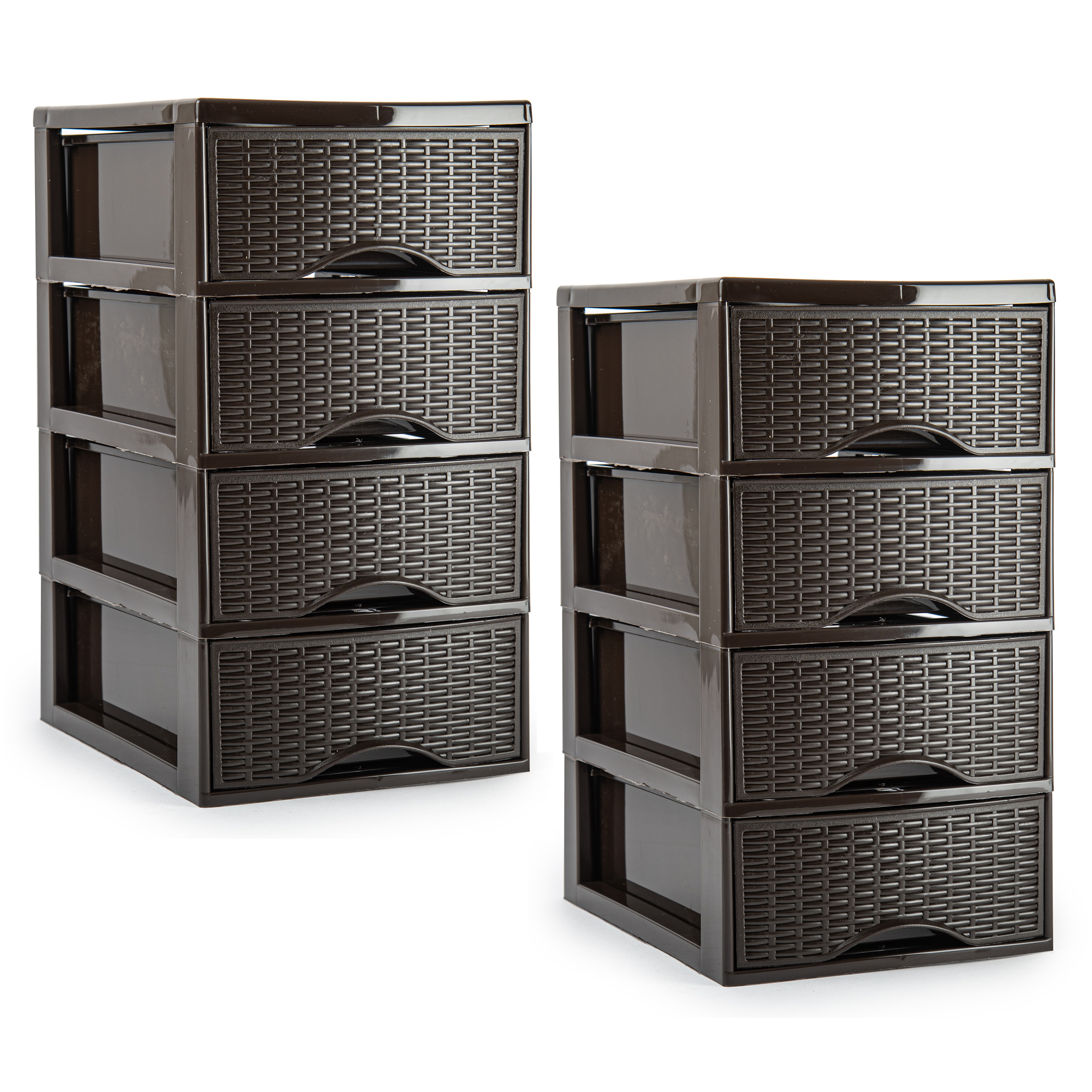 PlasticForte Ladeblokje/bureau organizer - 2x - 4 lades - bruin - L18 x B25 x H33 cm - plastic -