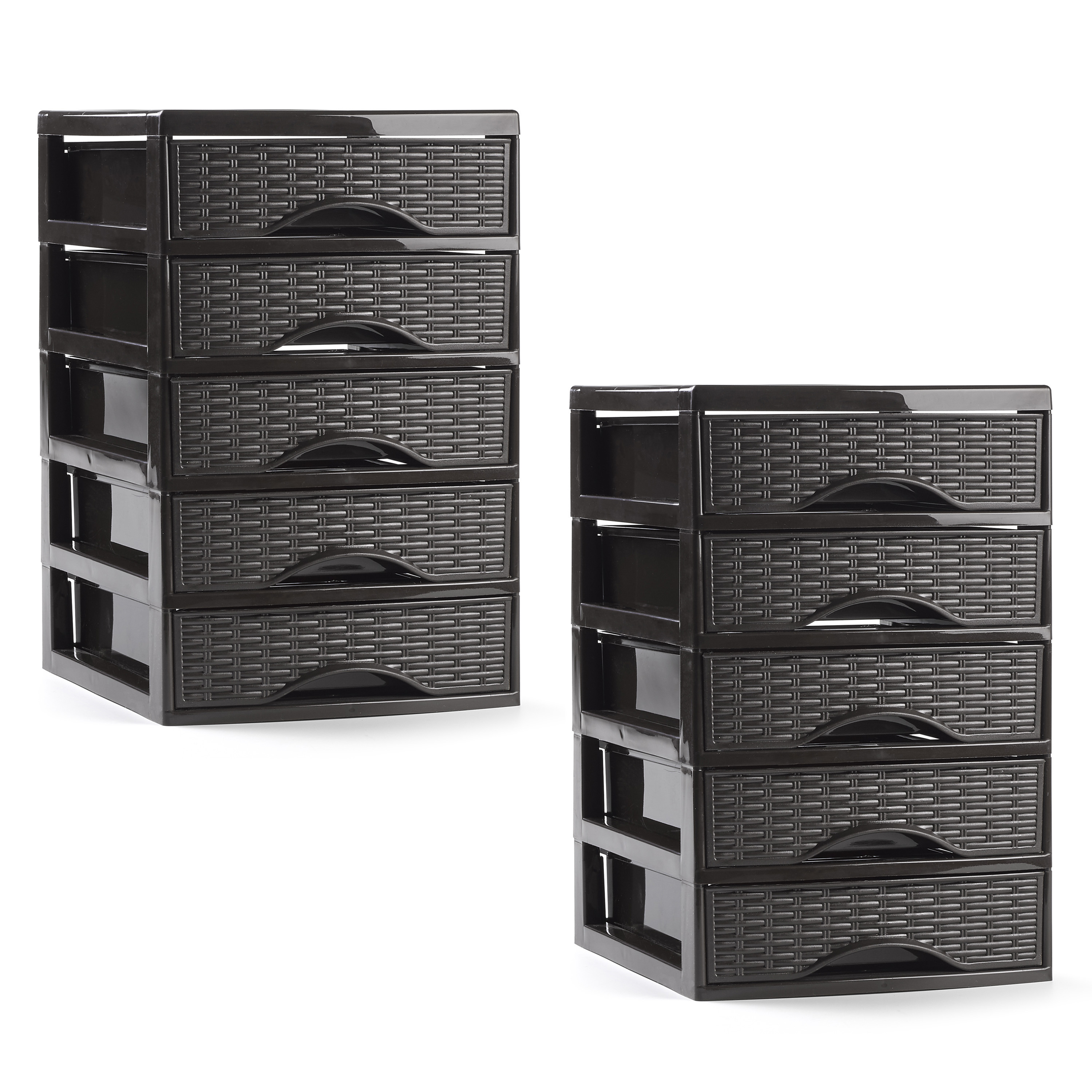PlasticForte Ladeblokje/bureau organizer - 2x - 5 lades - donkerbruin - L18 x B21 x H28 cm - plastic -