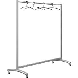 Event kapstok, dubbele zwenkwielen, B 1780 x D 530 x H 1710 mm, stalen buis, zilver, incl. 10 zwarte hangers