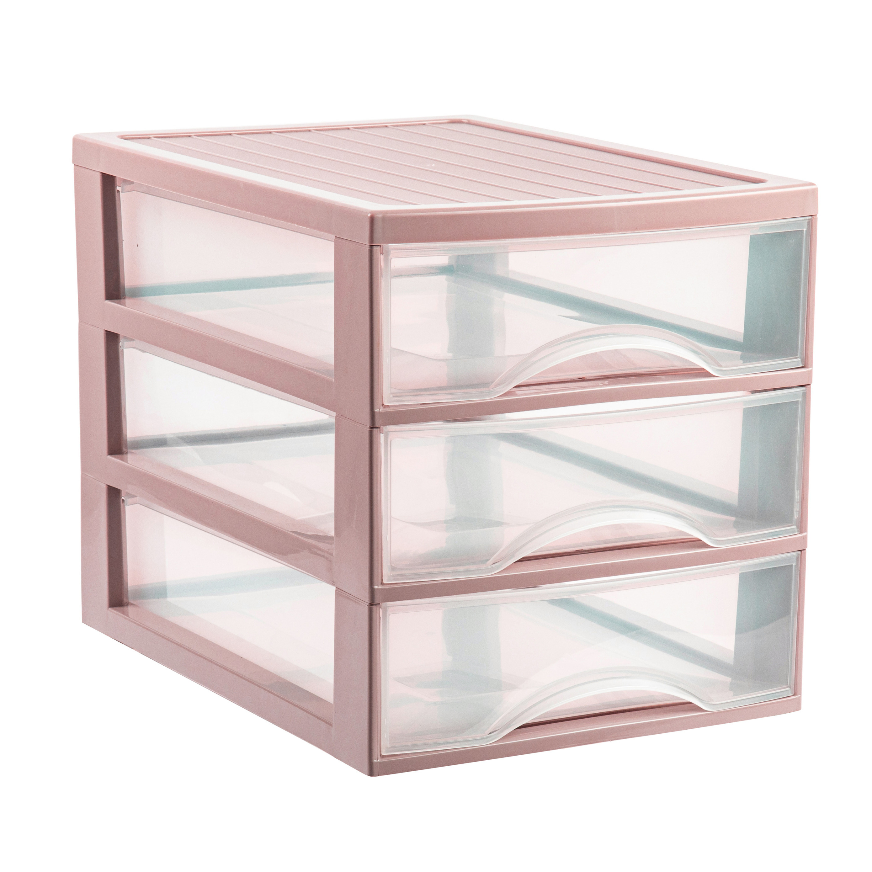 PlasticForte Ladekastje bureau organizer - 3 lades - roze/transparant - L26 x B35 x H27 cm - kunststof -