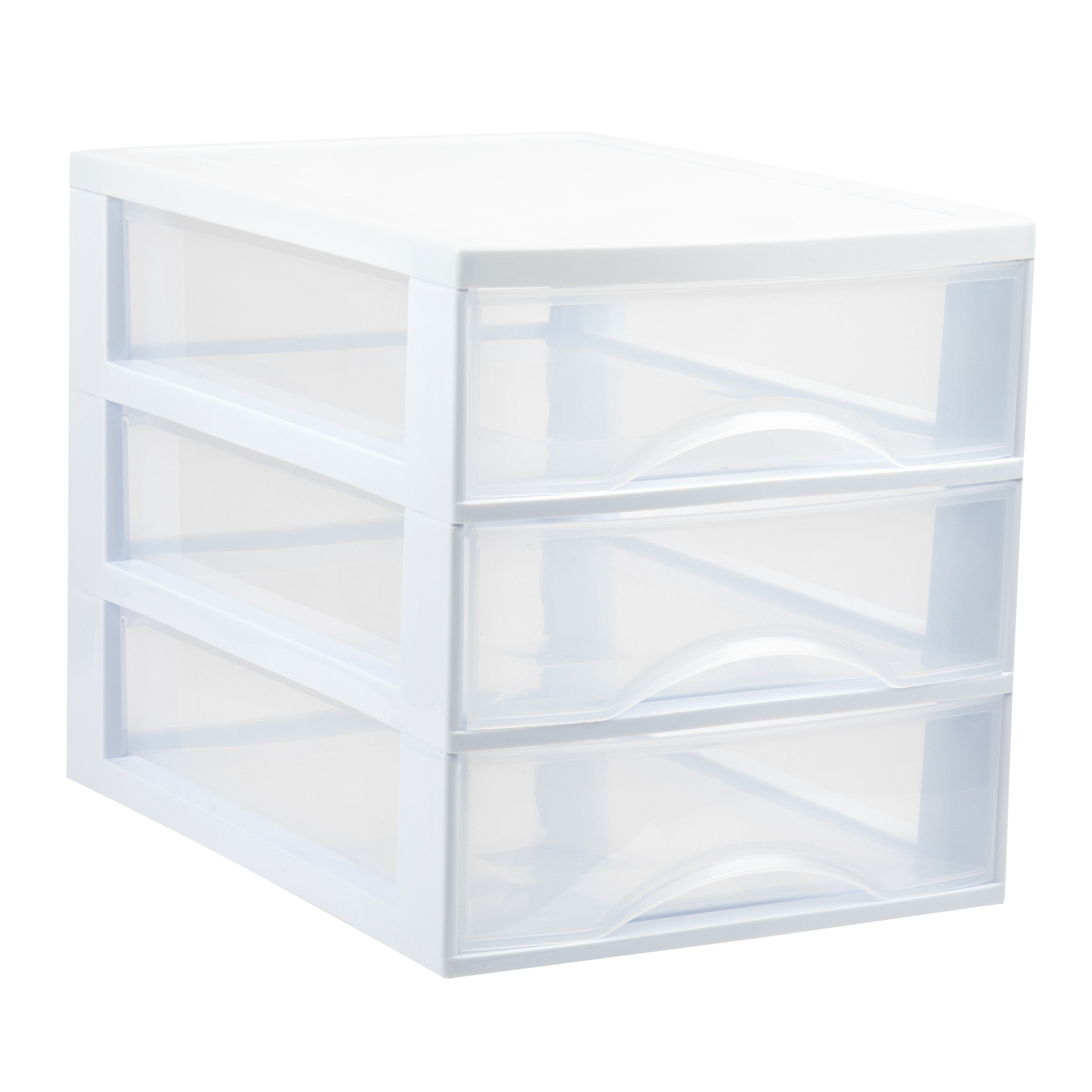 PlasticForte Ladekastje bureau organizer - 3 lades - wit/transparant - L26 x B35 x H27 cm - kunststof -