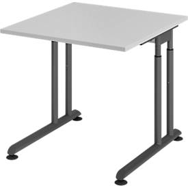 Breno bureau, handmatig in hoogte verstelbaar, horizontale kabelgoot, B 800 x D 800 x H 680-820 mm, spaanplaat & staal, lichtgrijs/grafiet