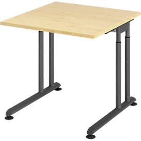 Breno bureau, handmatig in hoogte verstelbaar, horizontale kabelgoot, B 800 x D 800 x H 680-820 mm, spaanplaat & staal, ahorn/graphite