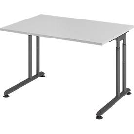 Breno bureau, handmatig in hoogte verstelbaar, horizontale kabelgoot, B 1200 x D 800 x H 680-820 mm, spaanplaat & staal, lichtgrijs/grafiet