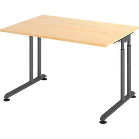 Breno bureau, handmatig in hoogte verstelbaar, horizontale kabelgoot, B 1200 x D 800 x H 680-820 mm, spaanplaat & staal, ahorn/graphite