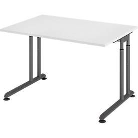 Breno bureau, handmatig in hoogte verstelbaar, horizontale kabelgoot, B 1200 x D 800 x H 680-820 mm, spaanplaat & staal, wit/graphite