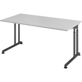 Breno bureau, handmatig in hoogte verstelbaar, horizontale kabelgoot, B 1600 x D 800 x H 680-820 mm, spaanplaat & staal, lichtgrijs/grafiet