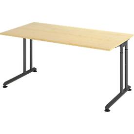 Breno bureau, handmatig in hoogte verstelbaar, horizontale kabelgoot, B 1600 x D 800 x H 680-820 mm, spaanplaat & staal, ahorn/graphite