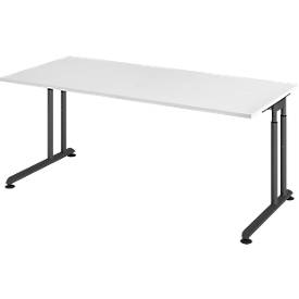 Breno bureau, handmatig in hoogte verstelbaar, horizontale kabelgoot, B 1800 x D 800 x H 680-820 mm, spaanplaat & staal, wit/graphite