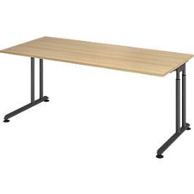Breno bureau, handmatig in hoogte verstelbaar, horizontale kabelgoot, B 1800 x D 800 x H 680-820 mm, spaanplaat & staal, eik/grafiet