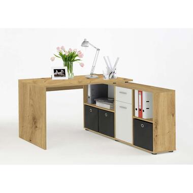 Leen Bakker Hoekbureau Lex - eikenkleur/wit - 136x68x75 cm