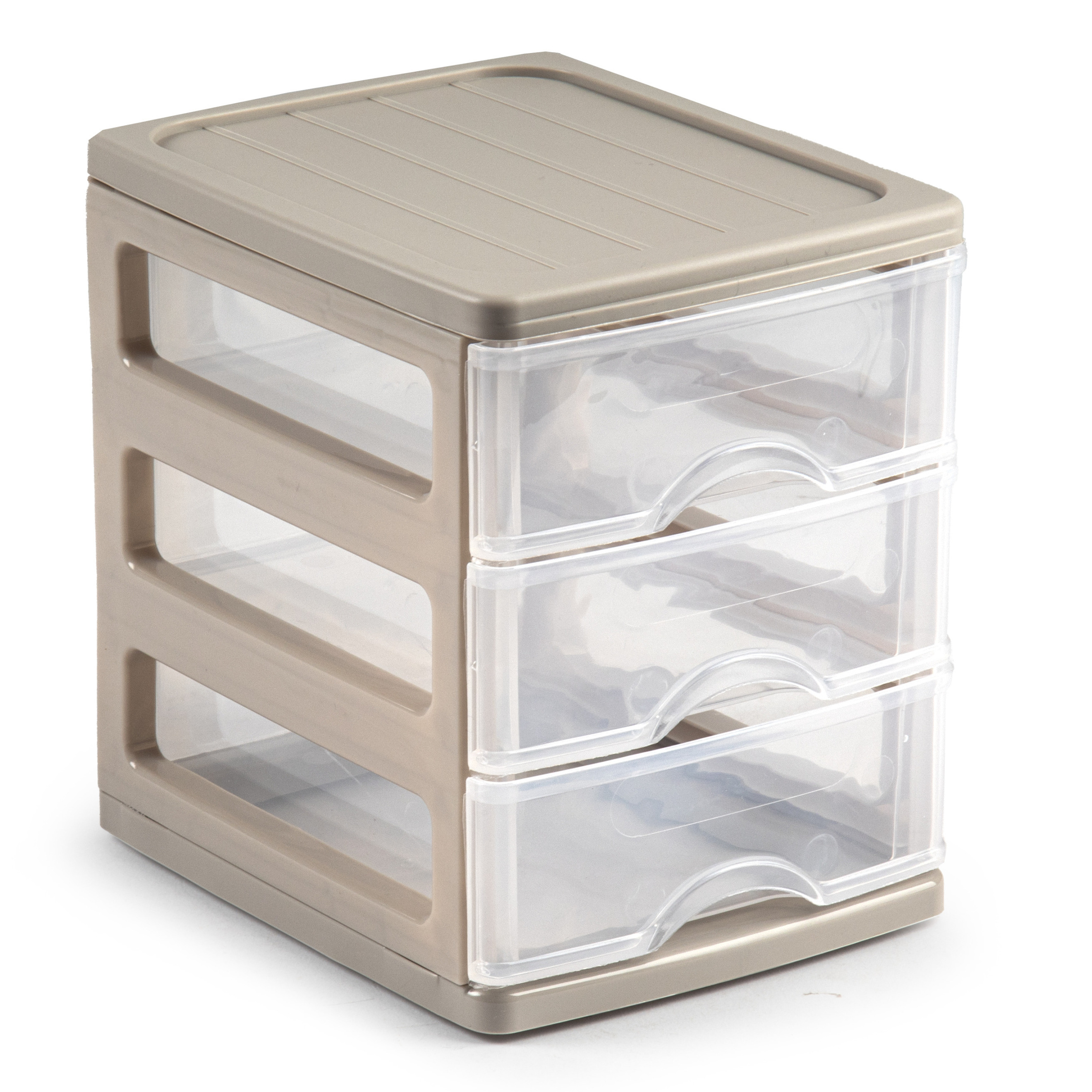 PlasticForte Ladekastje bureau organizer - 3 lades - beige/transparant - L13 x B17 x H17 cm - kunststof -