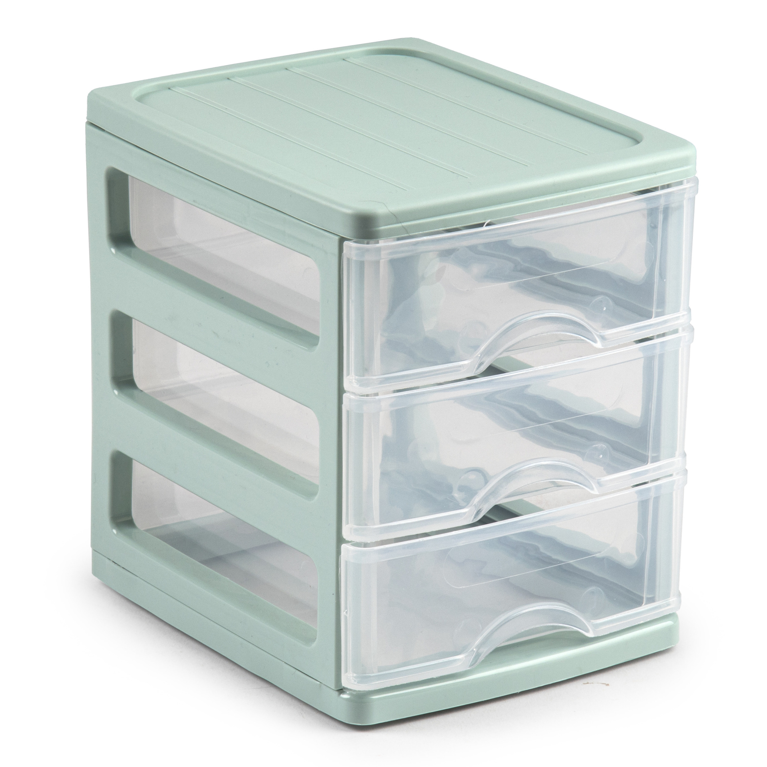 PlasticForte Ladekastje bureau organizer - 3 lades - groen/transparant - L13 x B17 x H17 cm - kunststof -