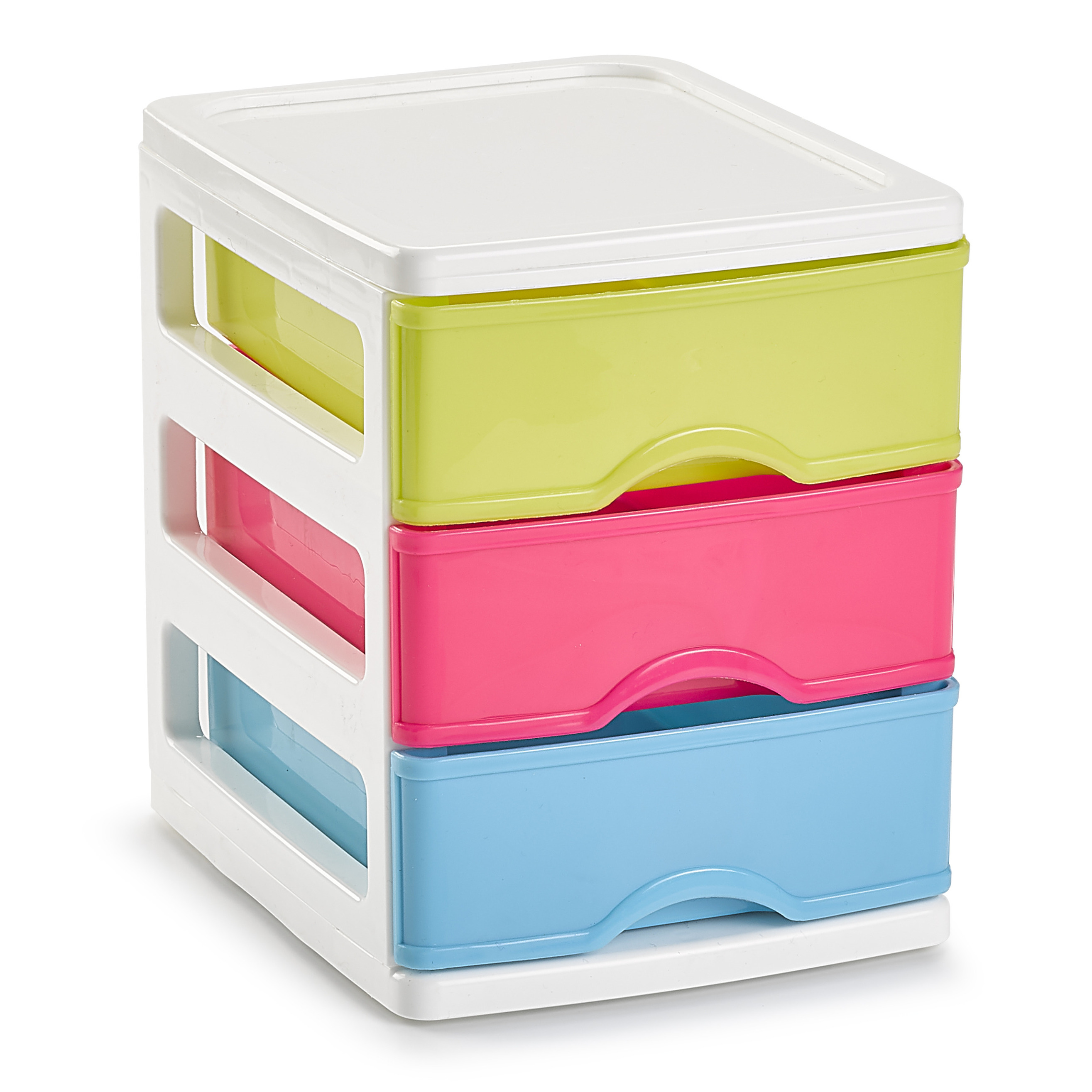 PlasticForte Ladekastje bureau organizer - 3 lades - mix kleuren - L13 x B17 x H17 cm - kunststof -