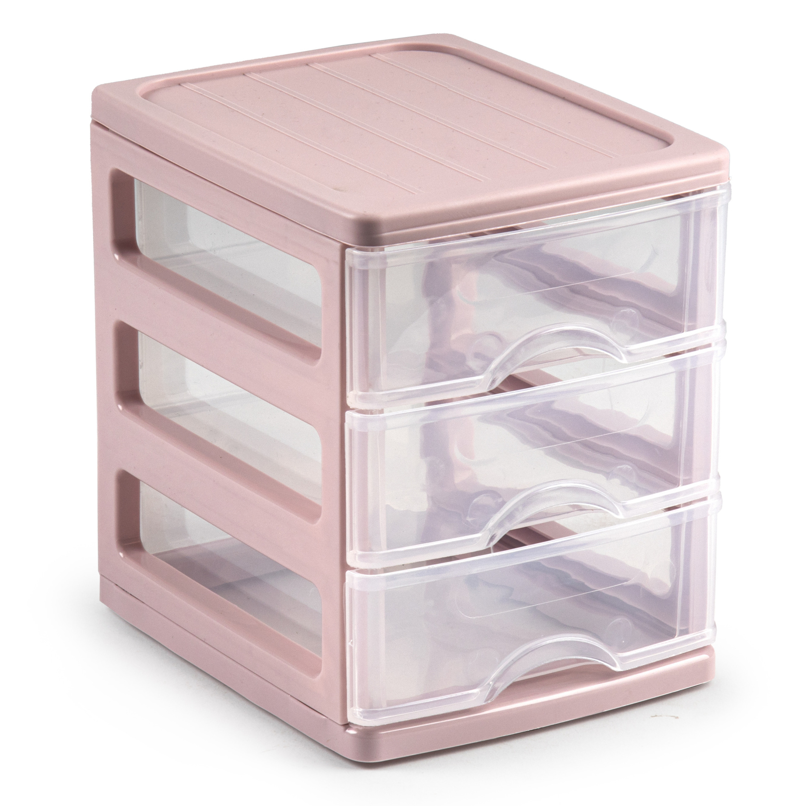 PlasticForte Ladekastje bureau organizer - 3 lades - roze/transparant - L13 x B17 x H17 cm - kunststof -