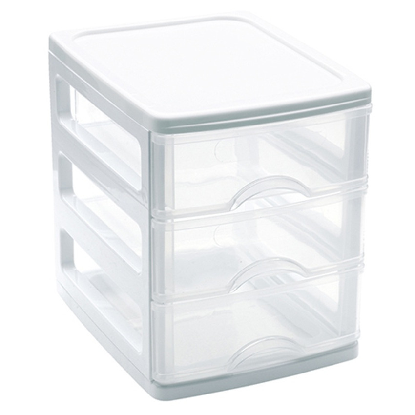 PlasticForte Ladekastje bureau organizer - 3 lades - wit/transparant - L13 x B17 x H17 cm - kunststof -