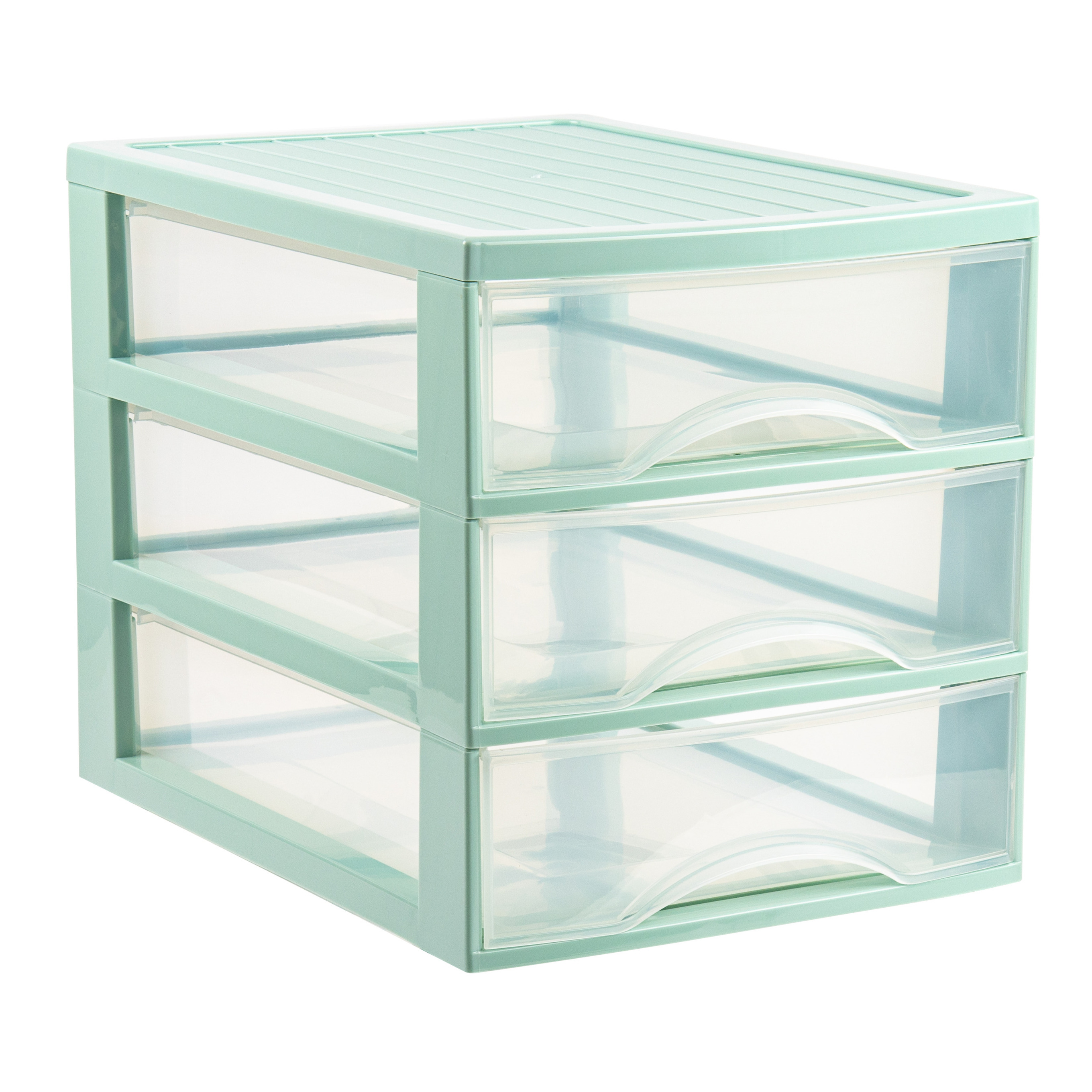 PlasticForte Ladekastje bureau organizer - 3 lades - groen/transparant - L26 x B35 x H27 cm - kunststof -