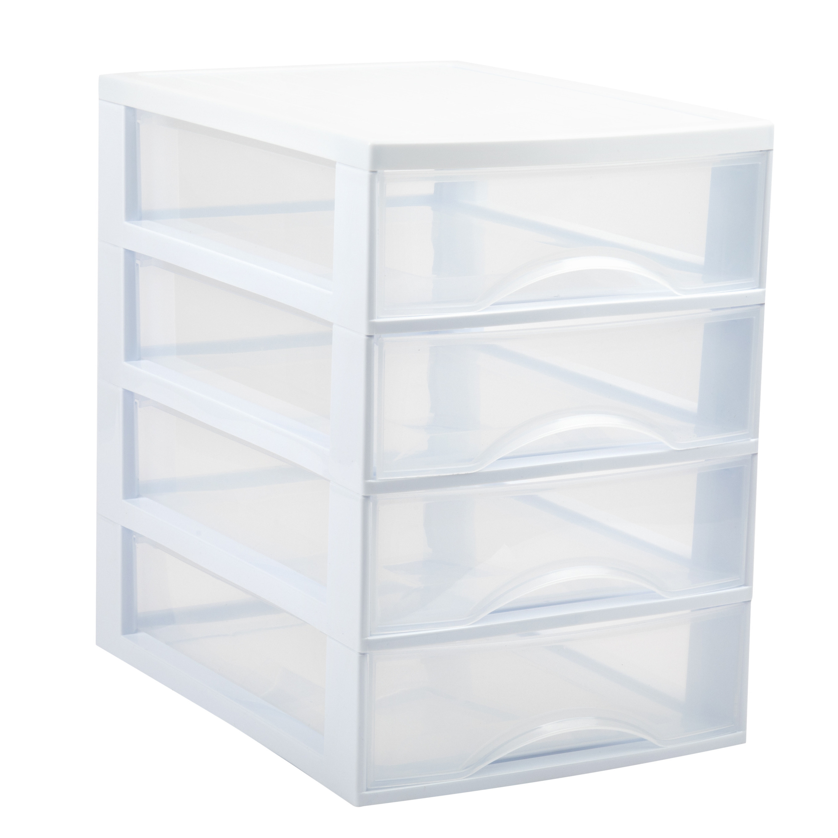 PlasticForte Ladekastje bureau organizer - 4x lades - wit/transparant - L26 x B35 x H36 cm - kunststof -