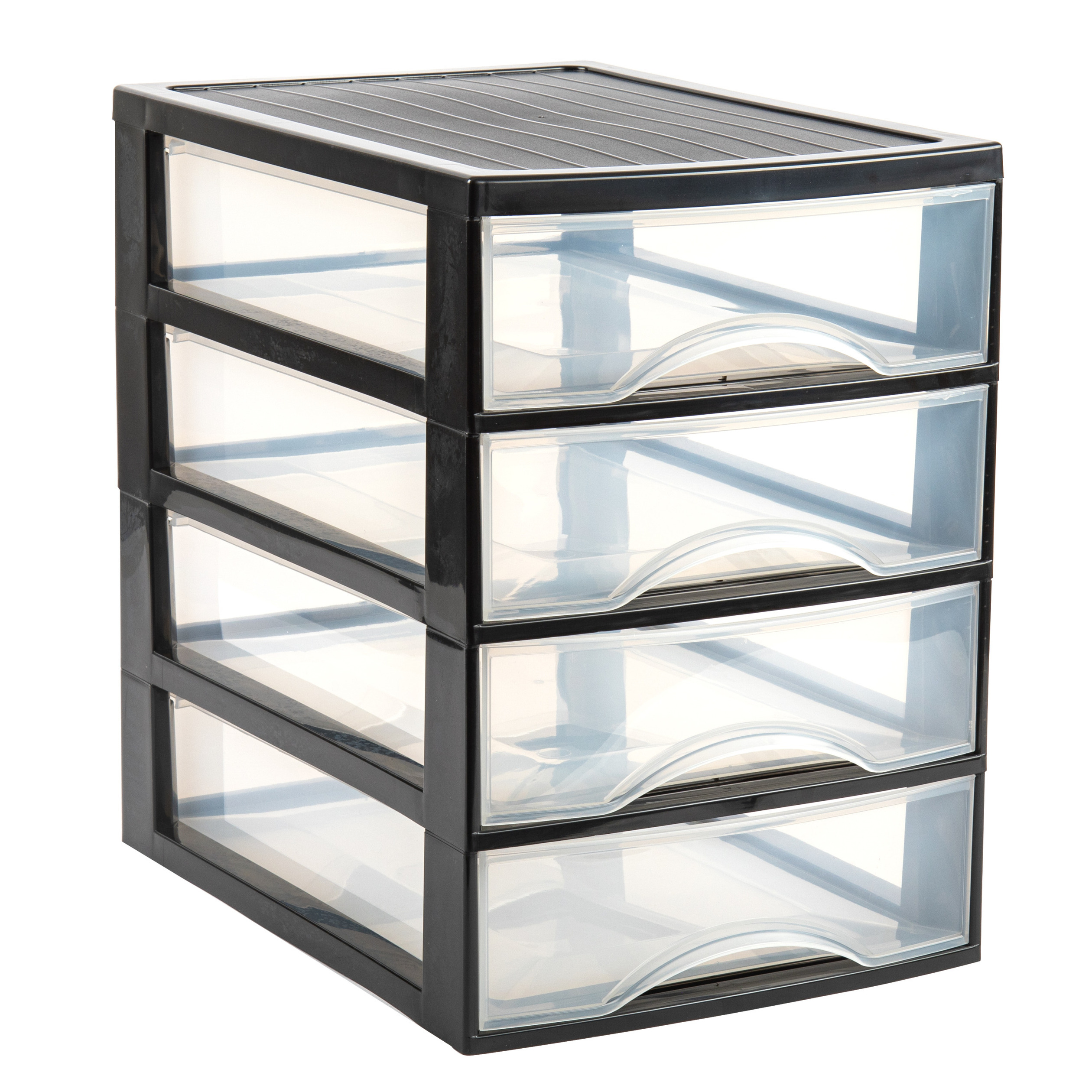 PlasticForte Ladekastje bureau organizer - 4x lades - zwart/transparant - L26 x B35 x H36 cm - kunststof -