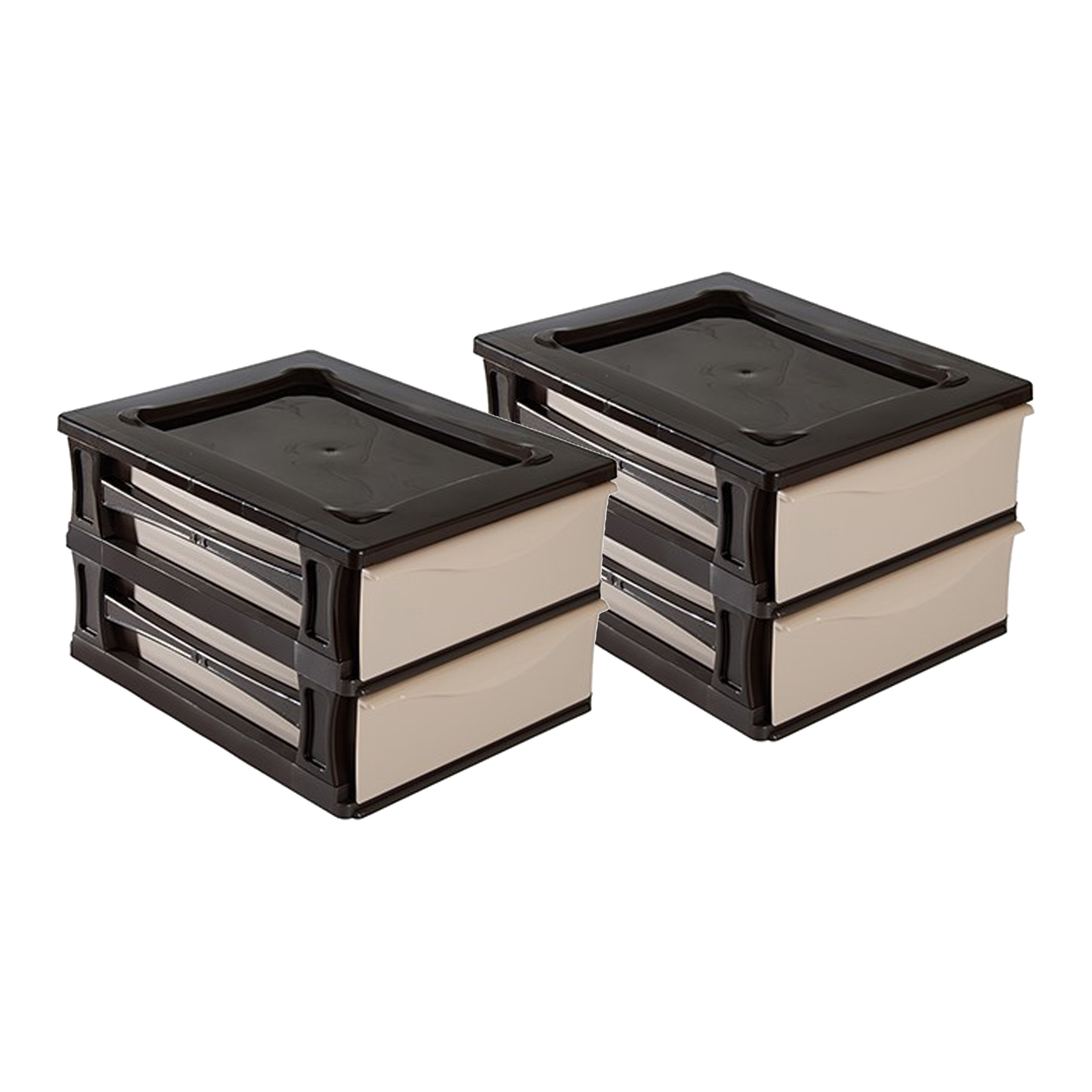 Hega Hogar Ladeblokje/bureau organizer 2x grote lades - bruin/beige - L26 x B35 x H20 cm - kunststof -