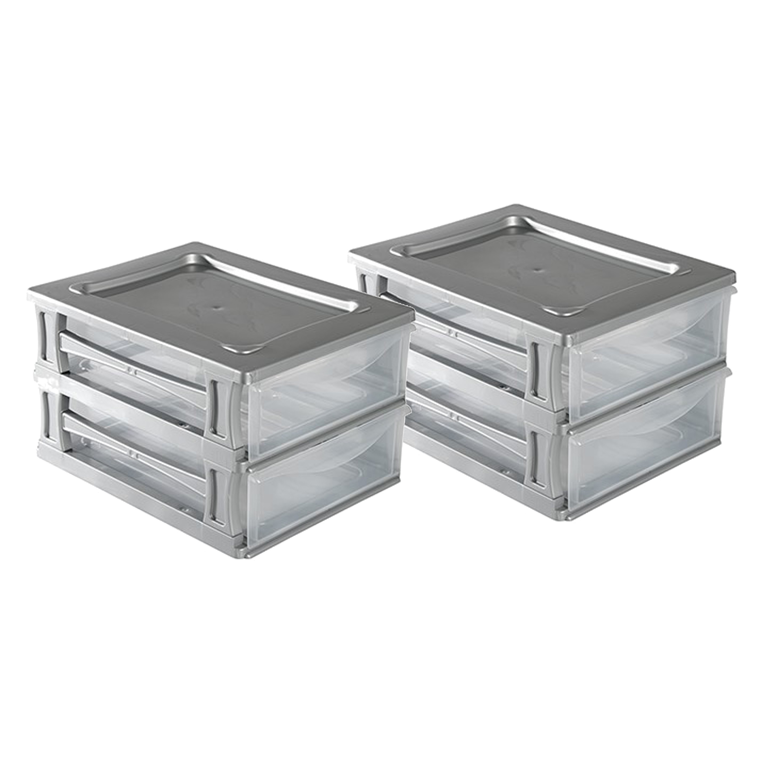 Hega Hogar Ladeblokje/bureau organizer 2x grote lades - grijs/transparant - L26 x B35 x H20 cm - kunststof -