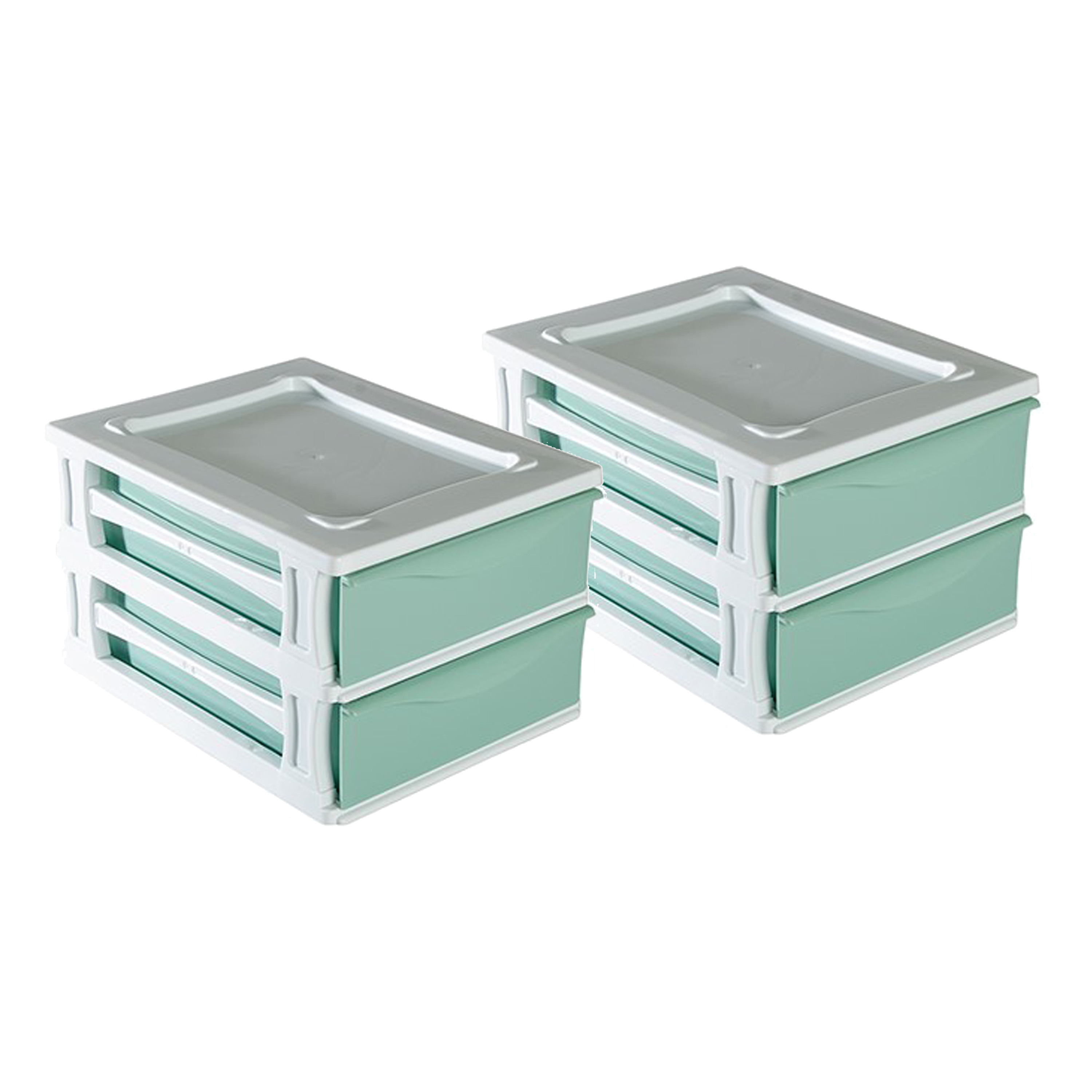 Hega Hogar Ladeblokje/bureau organizer 2x grote lades - wit/mintgroen - L26 x B35 x H20 cm - kunststof -